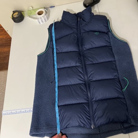 Peppermint Cycling Dark Blue & Green Puffer Down & Fleece Vest Women's Size L - Picture 13 of 13